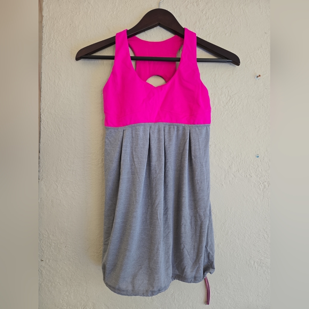Hot pink and gray Lululemon racerback running tank top size medium with bra